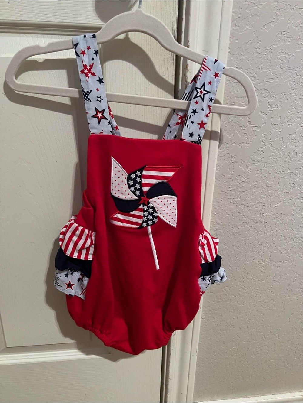 Girls' Red Pinwheel One-Piece Romper - Patriotic Stars